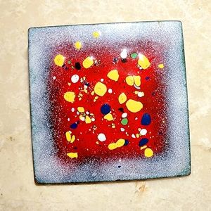 1990s metal paint splatter abstract brooch